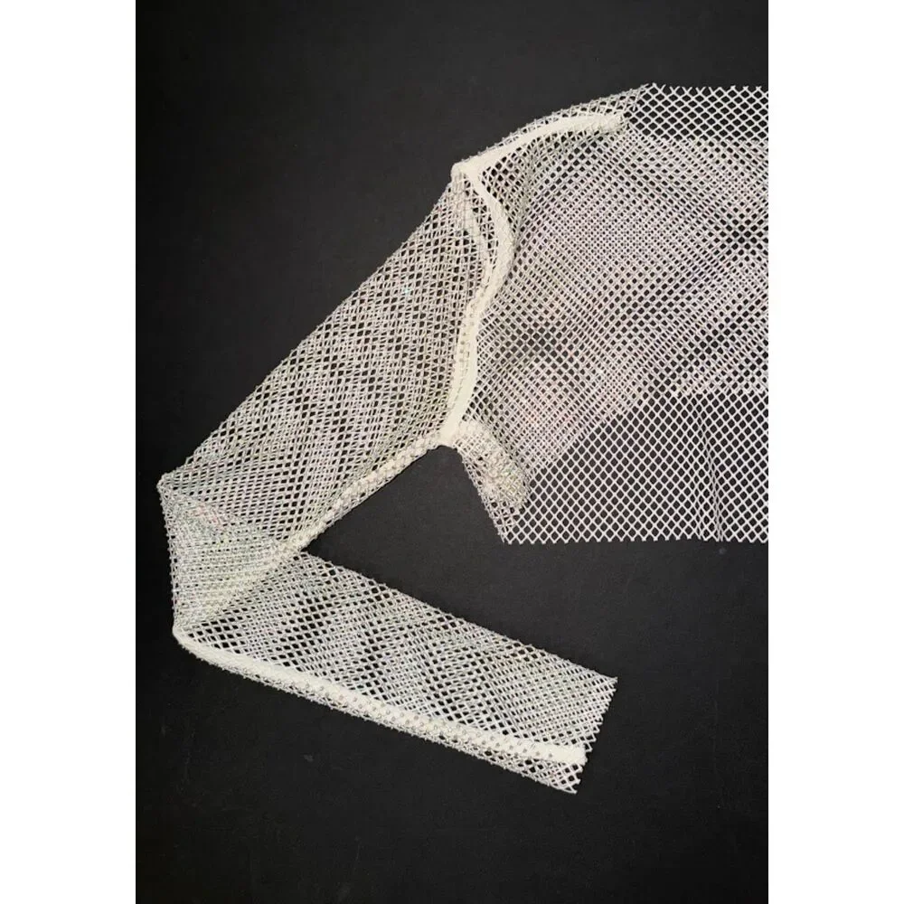 NWOT OS Free People Siren Mesh bolero top XS/S/M white cropped jewel shirt sheer